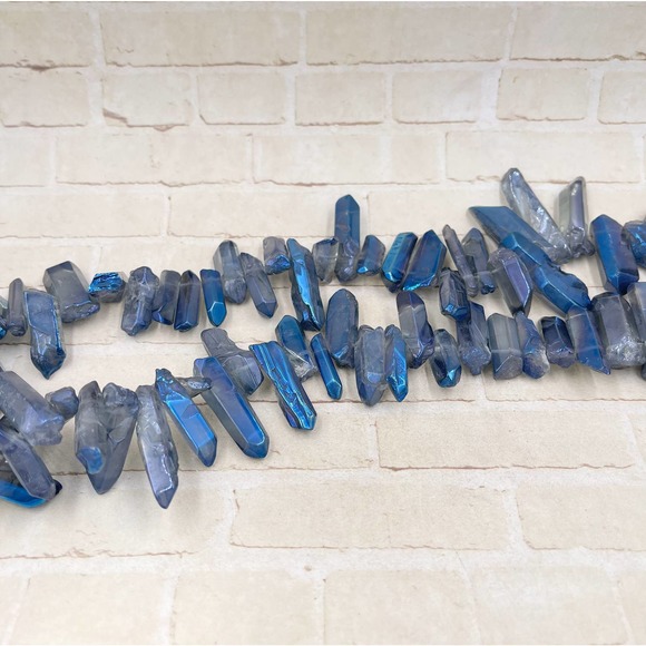 Blue Gray Quartz Points Full Strand Jewelry Making Supplies - Picture 1 of 1